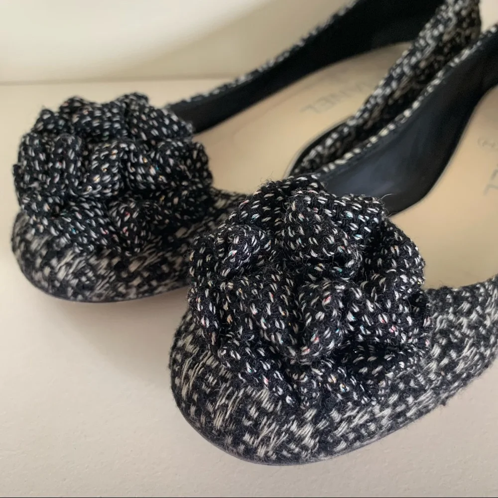 Chanel tweed camellia ballerinas